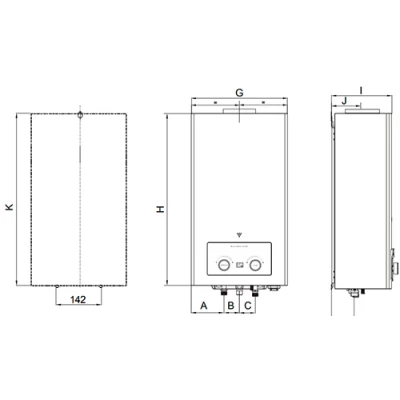 Водонагреватель газовый проточный Midea MGIWH-10-OC FLY настенный, мощность - 19.5кВт, корпус - нержавеющая сталь, Tmax 150°C