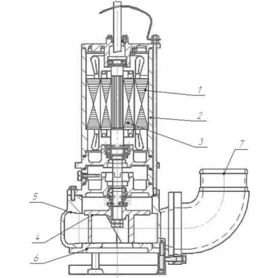 Насос фекальный МНЗ ЦМФ 65-14 погружной, с режущим ножом, мощность - 5.5кВт, напор - 14м, производительность - 65м3/ч, до 35°C, 380В