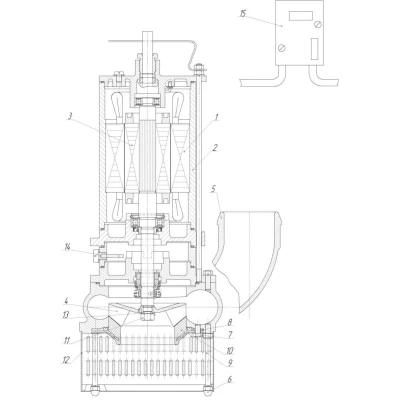 Насос фекальный МНЗ ЦМК 50-10 погружной, мощность - 3.2кВт, напор - 10м, производительность - 50м3/ч, до 35°C, 380В