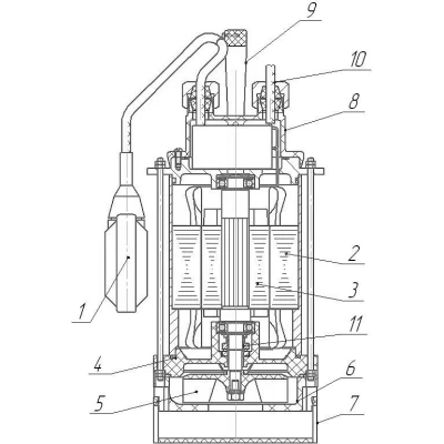 Насос дренажный МНЗ МиниГНОМ Т (ГНОМ 7-7 Тр) погружной, корпус - пластик, мощность - 0.6кВт, напор - 7м, производительность - 7м3/ч, до 60°C, 220В