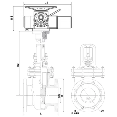 Задвижка клиновая 30с941нж МЗТА ЗКЛ2-16 Ду200 Ру16 фланцевая, клин - двухдисковый, шпиндель - выдвижной, корпус - сталь, уплотнение - ТРГ, с электроприводом DN.ru MT-N-020EM-O2-220VAC-У1 220В