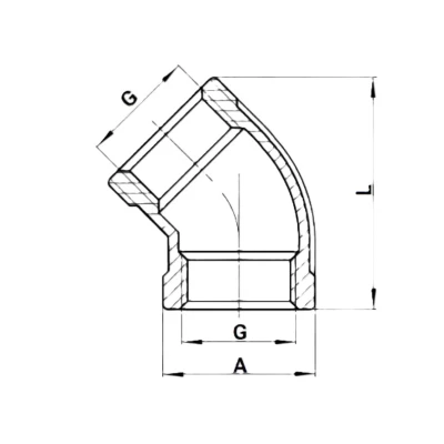 Отводы резьбовые NewKey NK‑FEDD45/4 Ру16 корпус – нержавеющая сталь AISI304 (CF8), присоединение – внутренняя резьба
