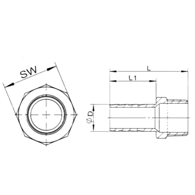 Штуцер елочка NewKey NK‑FHN/4 1/2″х12мм Дн15х12 Ру16 корпус - нержавеющая сталь AISI304 (CF8), присоединение - штуцер / наружная резьба
