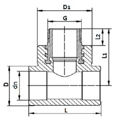 Тройник Политэк Дн25x1/2″ Ру25, присоединение - наружная резьба/под приварку, корпус - полипропилен, цвет - серый