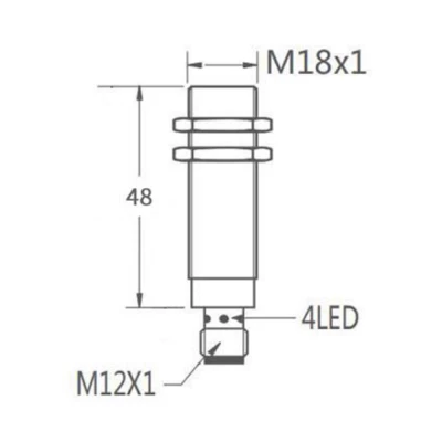 Индуктивный датчик Prompower KJ118-D08NB-DS1248-LY резьбовой, монтаж - заподлицо, расстояние срабатывания - 8мм, тип выходного сигнала - NPN-НЗ, соединение - разъём М12, материал корпуса - никелированная латунь, IP67