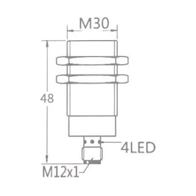 Индуктивный датчик Prompower KJ130-D16PA-DS1248-LY резьбовой, монтаж - заподлицо, расстояние срабатывания - 16мм, тип выходного сигнала - PNP-НО, соединение - разъём М12, материал корпуса - никелированная латунь, IP67