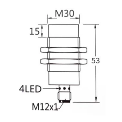 Индуктивный датчик Prompower KT130-D25PA-DS1253-LY резьбовой, монтаж - незаподлицо, расстояние срабатывания - 25мм, тип выходного сигнала - PNP-НО, соединение - разъём М12, материал корпуса - никелированная латунь, IP67