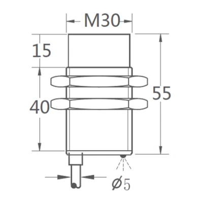 Индуктивный датчик Prompower KT130-D25PA-D355-LY резьбовой, монтаж - незаподлицо, расстояние срабатывания - 25мм, тип выходного сигнала - PNP-НО, соединение - кабель, материал корпуса - никелированная латунь, IP67