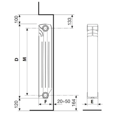 Радиатор алюминиевый STOUT Gamma 500 SRA-3310-050012, 556х960мм, теплоотдача - 2196Вт, подключение - боковое, материал - алюминий, цвет - белый RAL 9010
