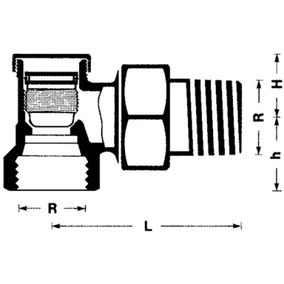 Клапан запорный Rifar ГЕРЦ-RL-1 3/4″ Ду20 Ру10, для радиаторов, угловой, корпус - латунь, покрытие - никель, присоединение - наружная резьба