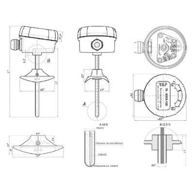 Датчики температуры канальные RGP TS-K100-420 с выходным сигналом 4-20мА, чувствительный элемент - PT1000
