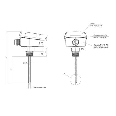 Датчик температуры погружной (врезной) RGP STANDART TS-D80 PT1000, G1 1/2, диапазон измерения от -70 °C до +500 °C
