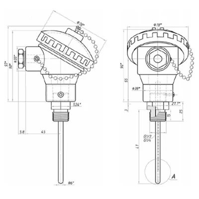 Датчики температуры погружные RGP TS-D 0-10В промышленные, с выходным сигналом 0-10В, наружная резьба G1/4-G1/2, диапазон измерения от -50°C до +150°C