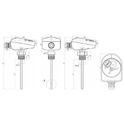 Датчик температуры погружной (ввинчиваемый) RGP TS-D150 PRO PT1000, наружная резьба G1/2, диапазон измерения от -50°C до +150°C