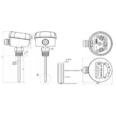 Датчики температуры погружные (ввинчиваемый) RGP TS-D ModBus (RTU), наружная резьба G1/2, диапазон измерения от -50°C до +150°C