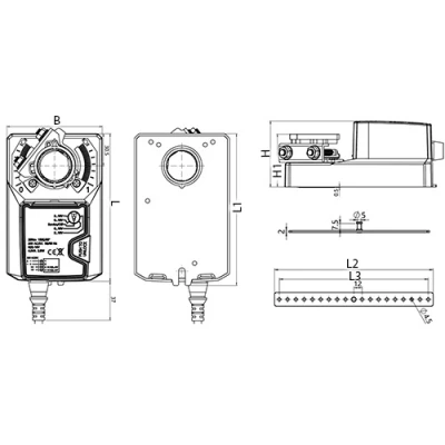 Электроприводы поворотные RGP ADA для воздушных заслонок, питающее напряжение 24-230В, крутящий момент 5-20Нм, время поворота с/90°-150с