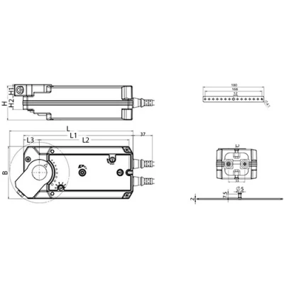 Электропривод поворотный RGP SADA-24-18 для воздушных заслонок, питающее напряжение 24В, крутящий момент 18Нм, время поворота с/90°-90с, с возвратной пружиной