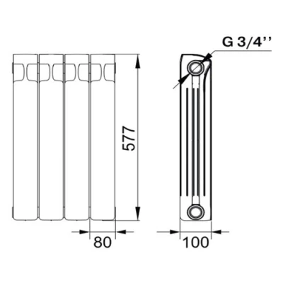 Радиатор биметаллический RIFAR Monolit Ventil 500 11 секций, теплоотдача - 1364Вт, нижнее левое подключение