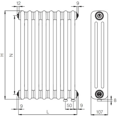 Радиатор стальной трубчатый RIFAR TUBOG 3180, 4 секции, 3 трубы, теплоотдача - 1280Вт, нижнее одностороннее подключение, цвет - RAL9016