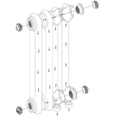 Радиатор стальной трубчатый RIFAR TUBOG 2180, 8 секций, 2 трубы, теплоотдача - 1584Вт, нижнее центральное подключение, цвет - RAL9016