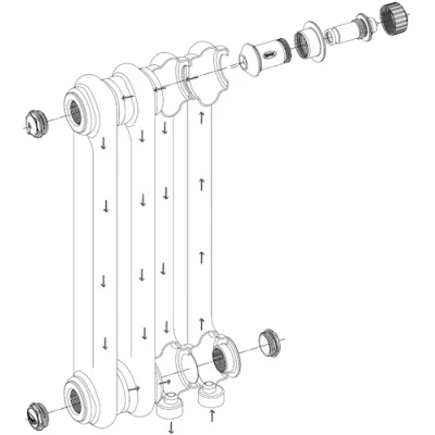 Радиатор стальной трубчатый RIFAR TUBOG Ventil 3180, 6 секций, 3 трубы, теплоотдача - 1920Вт, нижнее одностороннее подключение с термостатическим клапаном, цвет - RAL9016