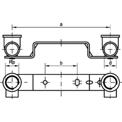 Водорозетка Sanha 4976 SA 1/2″ Ду15 Ру40, двойная, корпус - бронза, присоединение -внутренняя резьба/внутренняя пайка, длина - 150 мм