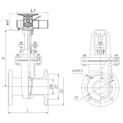 Задвижка клиновая 30нж941нж Авангард Ду250 Ру16 фланцевая, клин - двухдисковый, шпиндель - выдвижной, корпус - нержавеющая сталь, уплотнение - ТРГ, с электроприводом DN.ru MT-N-030EM-O2-220VAC-У1 220В