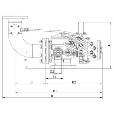 Узел управления Спецавтоматика УУ-Д150/1,6(Р,Э24,Г0,07)-ВФ.У3.1 Ду150 Ру16 ВР, с отводом и СУЖ, с комбинированным приводом, взрывозащищенный, цвет - красный
