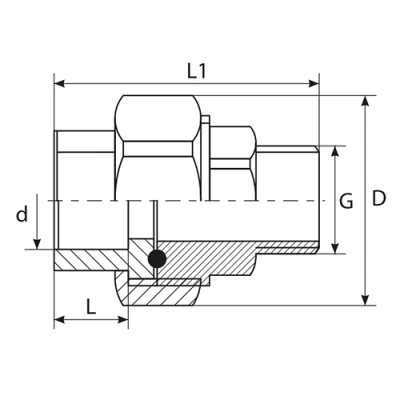 Муфта разъемная TEBO TR-TB Дн25x1/2″ Ру20 комбинированная, материал - полипропилен, присоединение - под приварку / американка НР, уплотнение - O-ring, цвет - белый