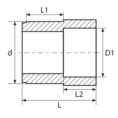 Муфта переходная TEBO TR-TB Дн90/63 Ру20, материал - полипропилен, присоединение - сварка ВР/НР, цвет - белый