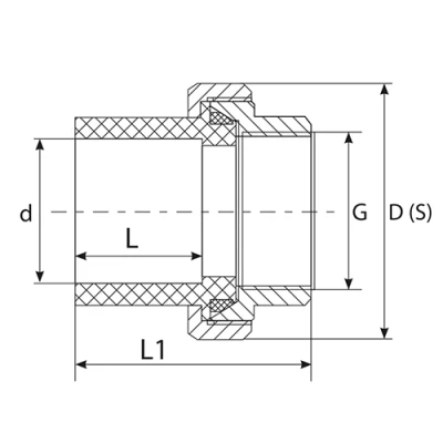 Муфта разъемная TEBO C-TB Дн25x3/4″ Ру20 комбинированная, материал - полипропилен, присоединение - внутренняя резьба / сварка, под евроконус, цвет - белый
