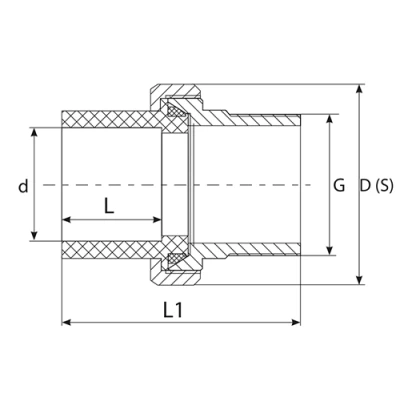 Муфта разъемная TEBO C-TB Дн63x2″ Ру20 комбинированная, материал - полипропилен, присоединение - наружная резьба / сварка, под евроконус, цвет - белый