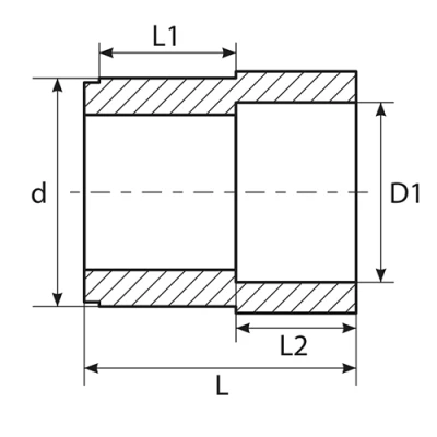Муфты переходные TEBO C-TB Дн25/20-63/50 Ру20, материал - полипропилен, присоединение - сварка ВР/НР, цвет - белый