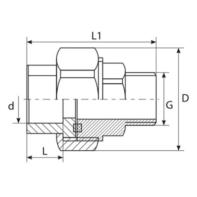 Муфта разъемная TEBO C-TB Дн25x3/4″ Ру10, материал - полипропилен, присоединение - наружная резьба / сварка, цвет - белый