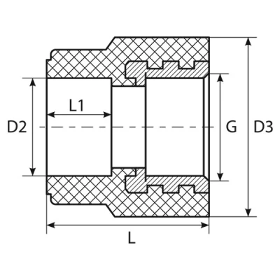 Муфты TEBO C-TB Дн25-75x1/2-2 1/2″ Ру20 комбинированные, материал - полипропилен, присоединение - внутренняя резьба / сварка, цвет - белый