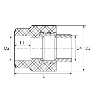 Муфты TEBO C-TB Дн25-75x1/2-2 1/2″ Ру20 комбинированные, материал - полипропилен, присоединение - наружная резьба / сварка, цвет - белый