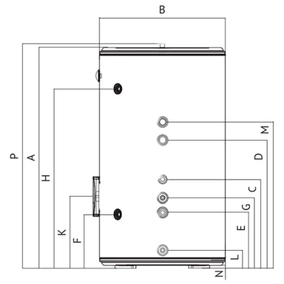 Бойлер косвенного нагрева UNI-FITT STINOX F 300-500 напольный, объем - 300л, мощность - 40кВт, корпус - нержавеющая сталь, Tmax 90°C, подключение - боковое, без ревизионного отверстия