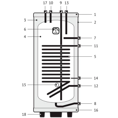 Бойлер косвенного нагрева UNI-FITT STINOX F 150-200 напольный, объем - 200л, мощность - 30кВт, корпус - нержавеющая сталь, Tmax 90°C, подключение - боковое, с ревизионным отверстием