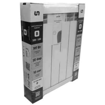 Радиатор биметаллический Uni-Fitt B500 12 секций, теплоотдача - 2364Вт, подключение - боковое, универсальное, цвет - белый