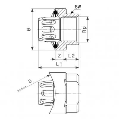 Соединитель врезной Viega Megapress 4212.2 1 1/2″ Дн40 Ру16, стальной, внутренняя резьба 3/4″