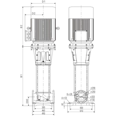 Насосы многоступенчатые Wellmix CV 320-HQCV поверхностные, корпус - чугун, мощность - 30-110кВт, напор - 37-130м, производительность - 5333л/мин, 380В, IE3