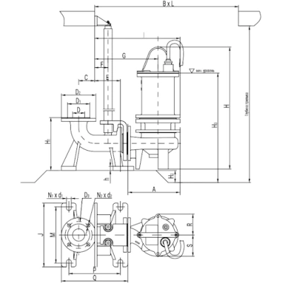 Насос фекальный Wellmix 150WQ160-15-11 погружной, корпус - чугун, мощность - 11кВт, напор - 15м, производительность - 2667л/мин, 380В