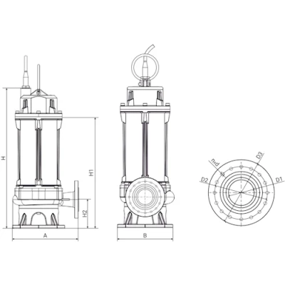 Насос фекальный Wellmix 200WQ2-400-75-132/4_380V погружной, корпус - чугун, мощность - 132кВт, напор - 75м, производительность - 6667л/мин, 380В