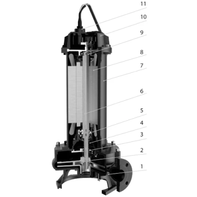 Насос фекальный Wellmix 200WQ2-400-75-132/4_380V погружной, корпус - чугун, мощность - 132кВт, напор - 75м, производительность - 6667л/мин, 380В