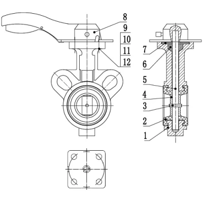 Затворы дисковые поворотные DN.ru WBV0232E-2W-Fb-ISO-H Ду25/32 Ру16, корпус - алюминиевый сплав, диск - нержавеющая сталь 316L, уплотнение - EPDM, с ISO-фланцем и рукояткой