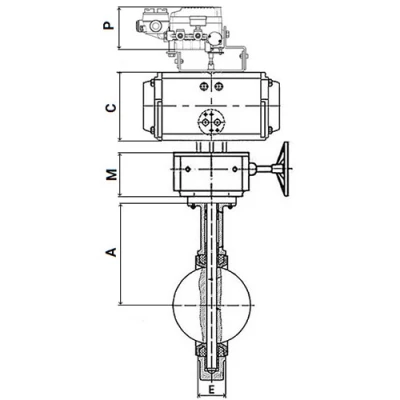 Затворы дисковые поворотные DN.ru WBV0232E-2W-Fb-ISO-H Ду25/32 Ру16, корпус - алюминиевый сплав, уплотнение - EPDM, с пневмоприводом PA-DA, ручным дублером MON и электропневматическим поворотным позиционером YT-1000RSN без обратной связи