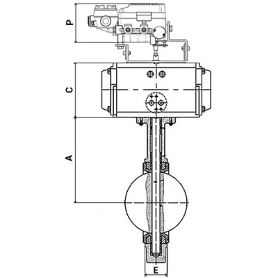 Затворы дисковые поворотные DN.ru WBV0232E-2W-Fb-ISO-H Ду25/32 Ру16, корпус - алюминиевый сплав, диск - нержавеющая сталь 316L, уплотнение - EPDM, с пневмоприводом PA-DA и электропневматическим поворотным позиционером YT-1000RSN с обратной связью