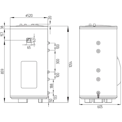 Бойлер косвенного нагрева ZOTA TUNA напольный, объем - 150л, мощность - 5кВт, корпус - нержавеющая сталь, Tmax 90°C, подключение - боковое