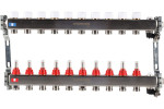 Коллектор стальной ROMMER RMS-1201 с расходомерами, с клапаном выпуска воздуха и сливом, 10 выходов