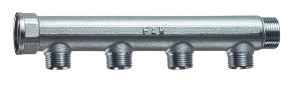 Коллектор нерегулируемый FAR FK 3700 Ду25-4х1/2″ Ру10, наружная/внутренняя резьба с 4-мя выходами Ду15, выходы внутренняя резьба, проходной, корпус латунь